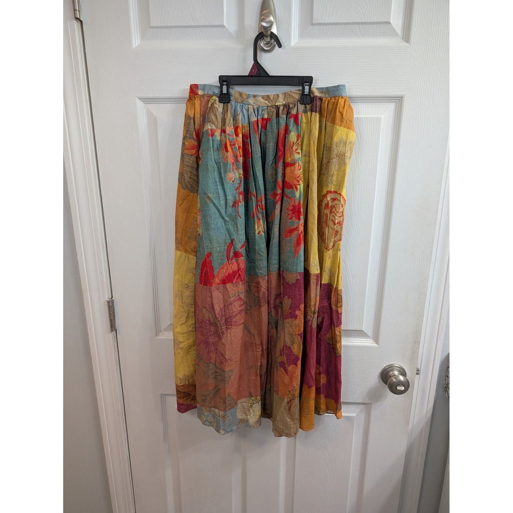 Zara Skirt Multicolor Floral Patchwork Cotton Midi Pocket Boho - Size S